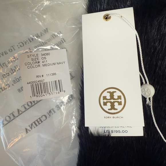 Tory Burch | Mink Fingerless Gloves Navy Blue - Picture 3 of 9